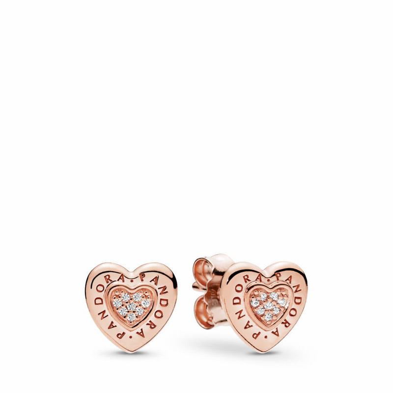 Pandora Rose™ Signature Heart Stud Earrings - Pandora Rose/Cubic Zirconia - Canada | BO7160TR